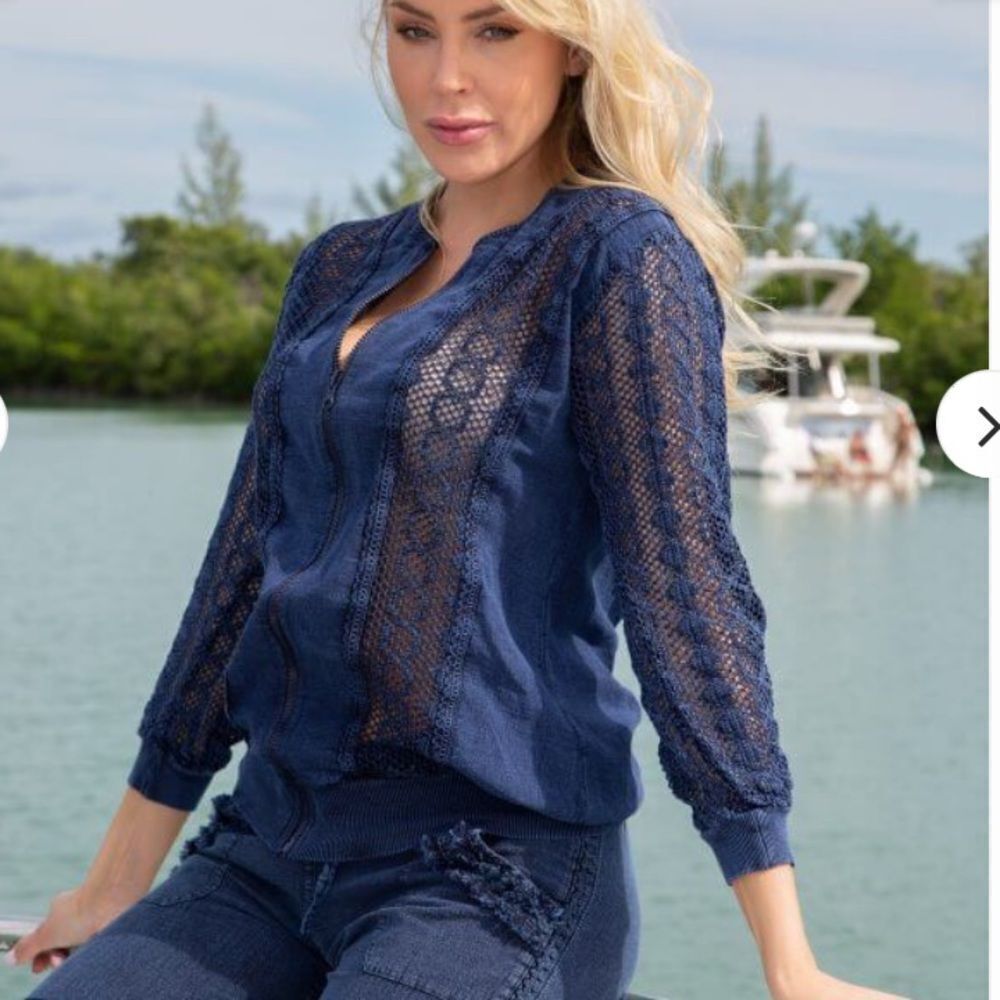 Cotton Natural Ladies Seaside Midnight Blue Full Zip Jacket Size XL‎